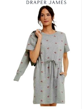 Draper James Embroidered Sweatshirt Dress XS Heather Grey Cotton Terry